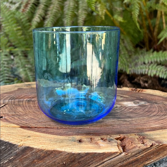 vintage blue glass pillar candle holder - Picture 2 of 5